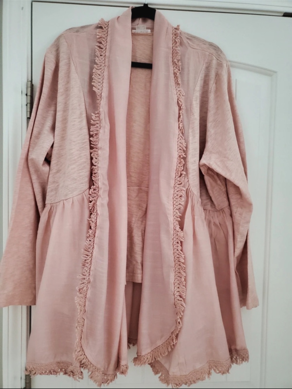 VENUS Blush Pink Fringe-Trim Open Cardigan